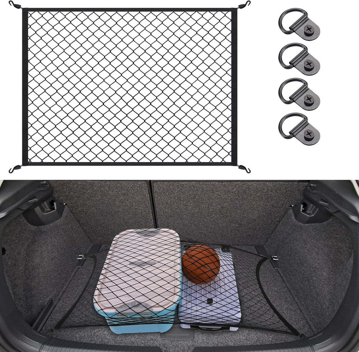 Elastic Cargo Net for SUV,Universal Truck Net Organizer with Storage Bag,32"x24" Stretch to 56"x42" Small Cargo NetBungee Mesh Cargo Hold for Car,Truck,Pickup,RV,Road Trip Essentials