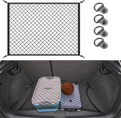 Elastic Cargo Net for SUV,Universal Truck Net Organizer with Storage Bag,32"x24" Stretch to 56"x42" Small Cargo NetBungee Mesh Cargo Hold for Car,Truck,Pickup,RV,Road Trip Essentials