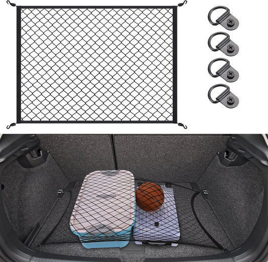 Elastic Cargo Net for SUV,Universal Truck Net Organizer with Storage Bag,32"x24" Stretch to 56"x42" Small Cargo NetBungee Mesh Cargo Hold for Car,Truck,Pickup,RV,Road Trip Essentials