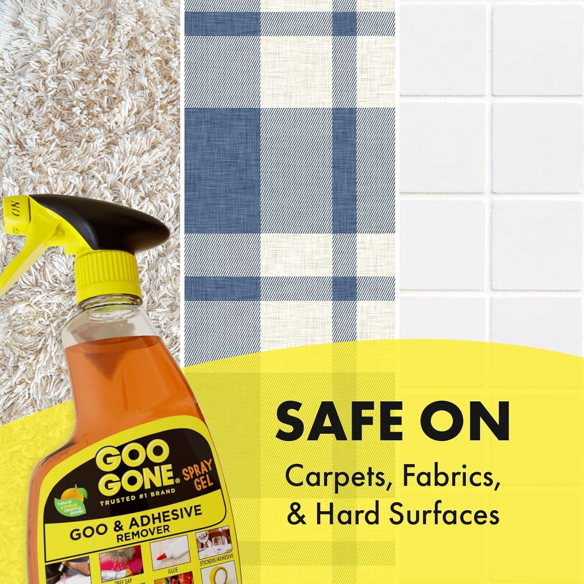 Goo Gone Spray Adhesive Remover Gel 12 Oz with Scraper, Removes Glue, Stickers, Tape Residue, Grease, Gum & Wax, Adhesive Spray with Citrus Cleaning Power for Hard Surfaces, Carpets & Fabrics