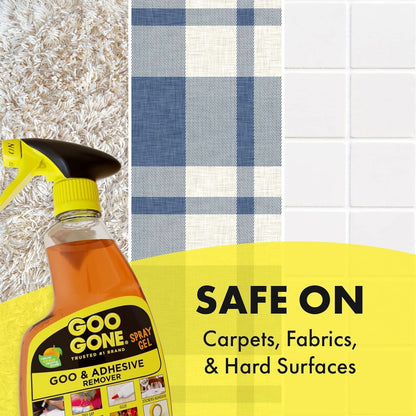 Goo Gone Spray Adhesive Remover Gel 12 Oz with Scraper, Removes Glue, Stickers, Tape Residue, Grease, Gum & Wax, Adhesive Spray with Citrus Cleaning Power for Hard Surfaces, Carpets & Fabrics