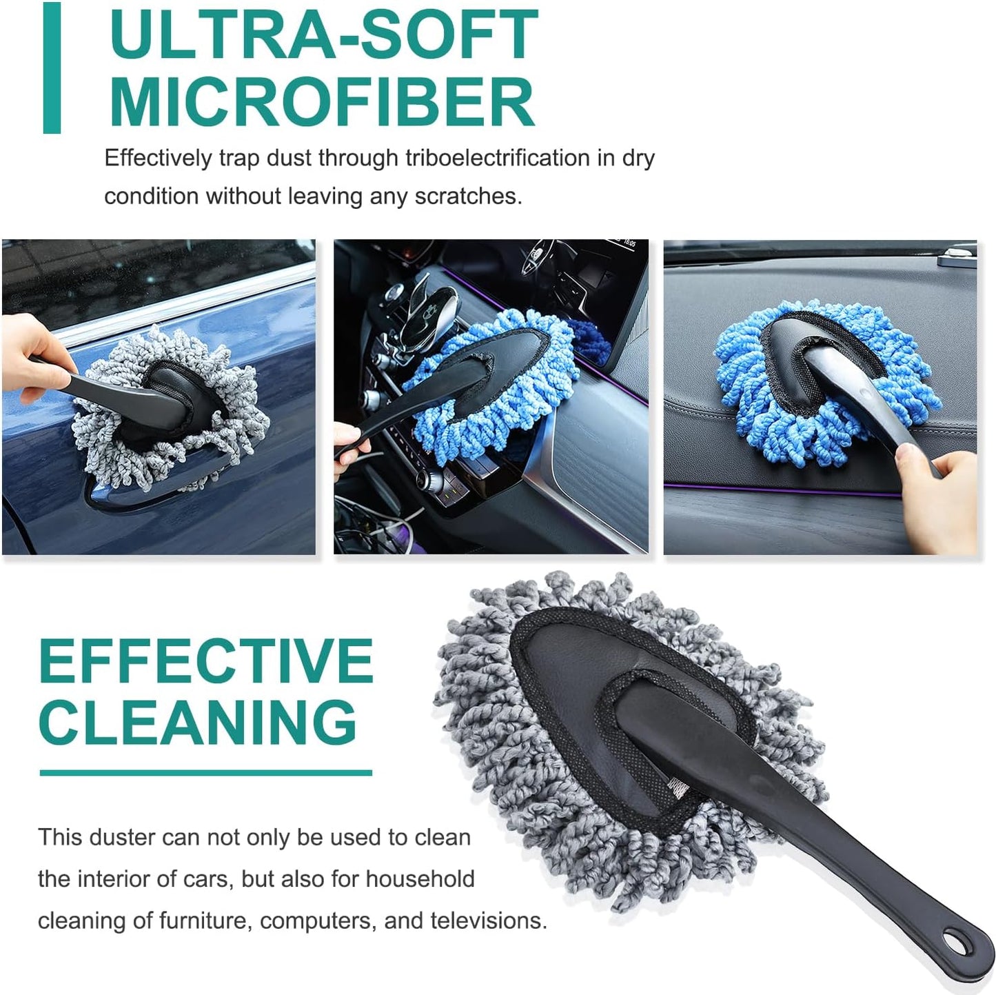 2 Pack Super Soft Microfiber Duster Brush, Dusting Tool, Cleaning Brush, Car Dash Cleaner, Cleaning Tools for Car Cleaning, Home Kitchen, Computer