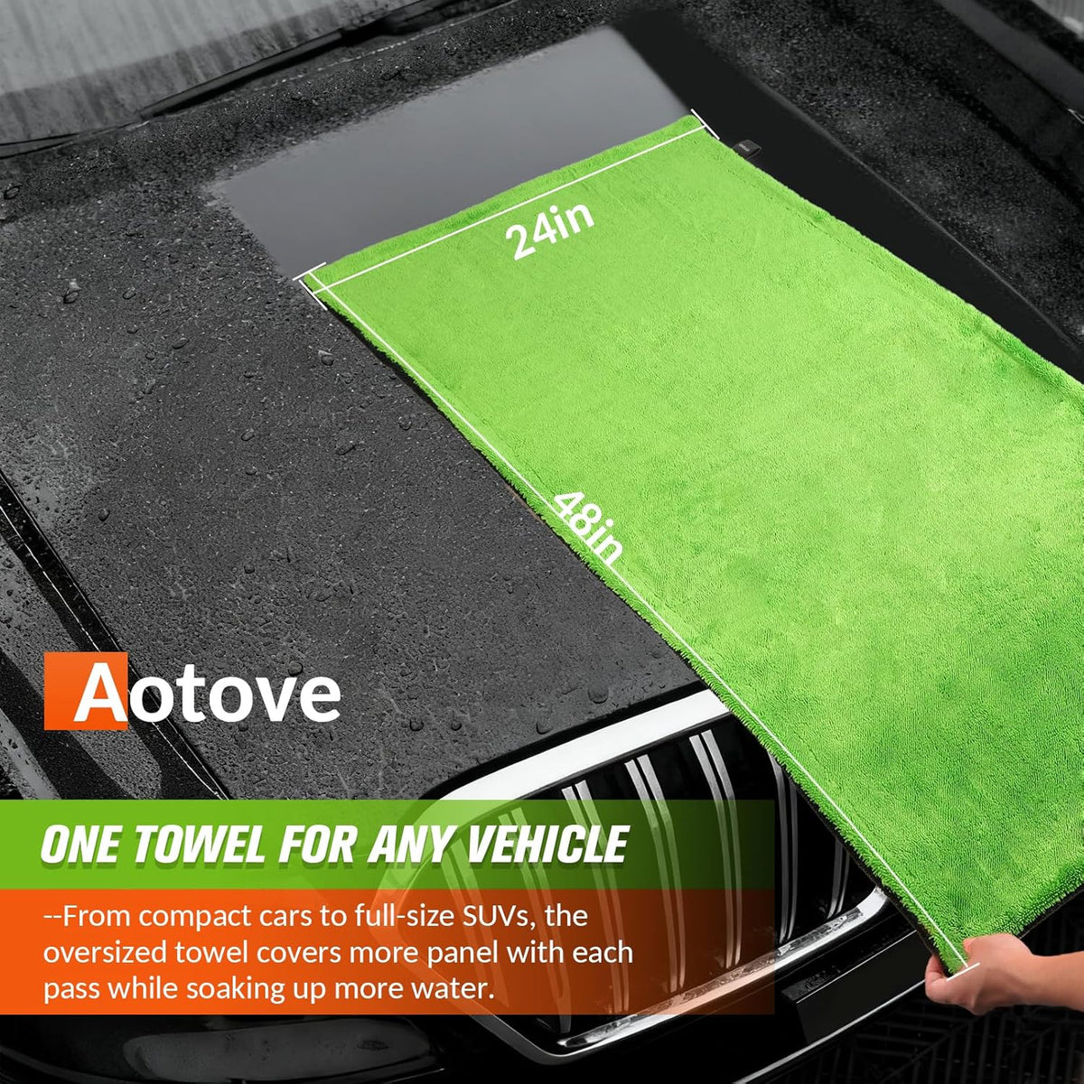 48"x24" XXL Car Drying Towel, 1300GSM Dual-Sided Microfiber Car Drying Cloth, Super Absorbent & Scratch-Free Lint-Free Wash Towel for Car, SUV, Truck & RV Cleaning (Machine Washable)