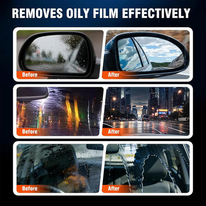 Car Windshield Cleaner & Glass Oil Film Remover, 100ml x 2PCS Car Glass Cleaner with Brush, Removes Oil, Grease & Fog, wiper residue, Anti-Fog Glass Emulsion Cleaner for Clear Driving Visibility