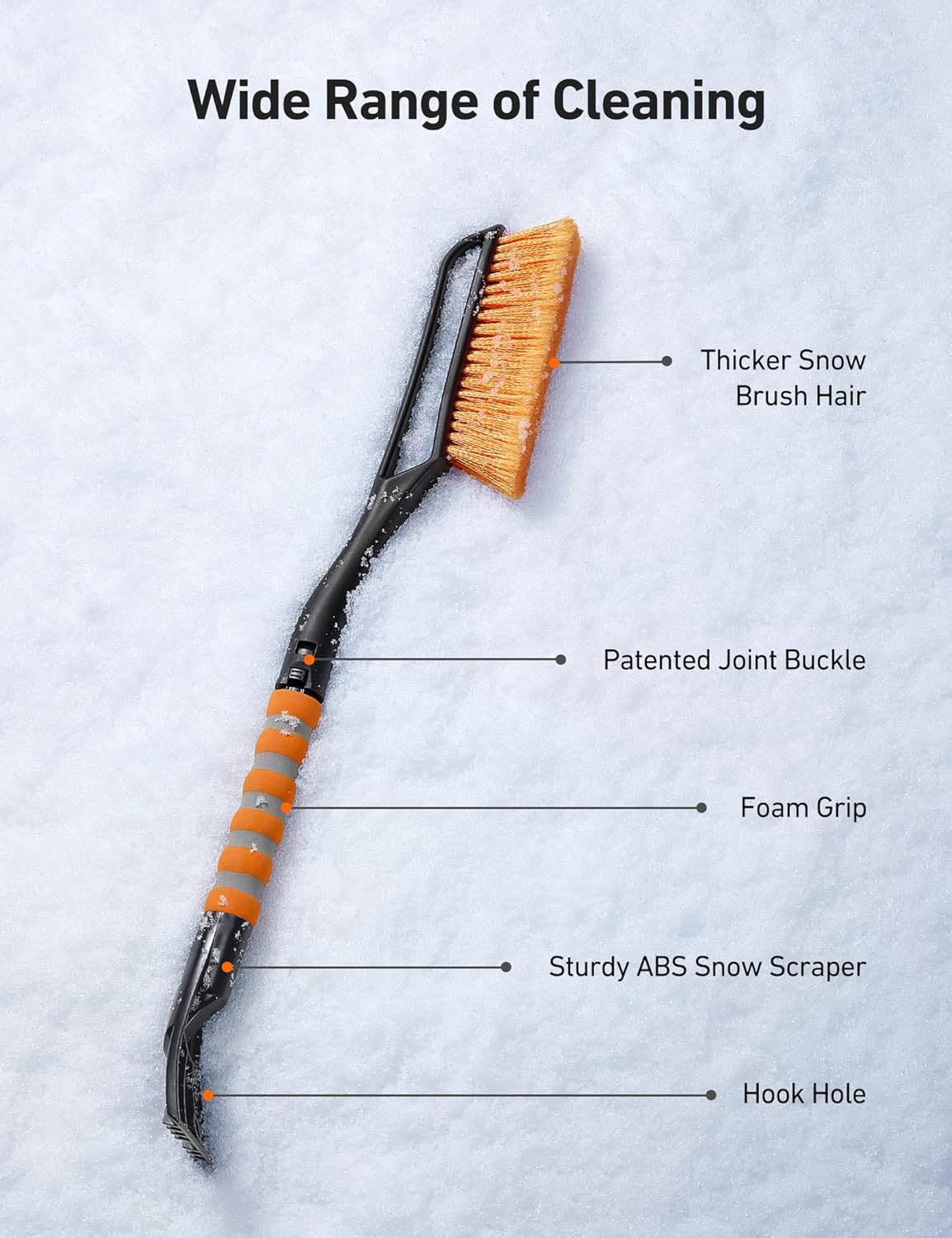 AstroAI 27" Snow Brush and Ice Scrapers for Car Windshield, Detachable Snow Scrapers with Ergonomic Foam Grip for Cars, Trucks, SUVs (Heavy Duty ABS, PVC Brush, Blue)