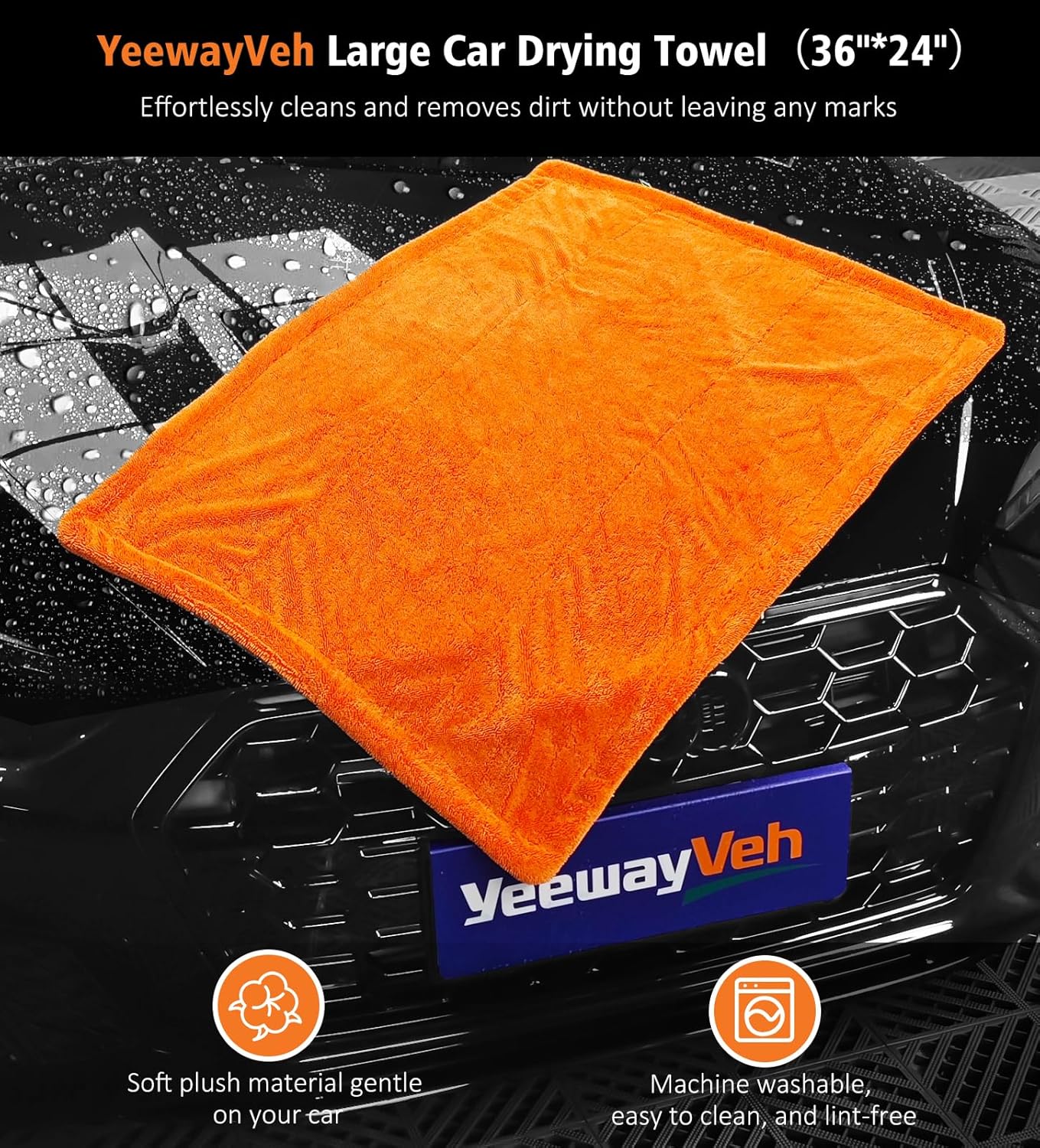 YeewayVeh 'Agile Giant' Car Drying Towel, 28x36 Inch Quick Car Wash Drying Towels, 1400 GSM Super Absorbent, Double Sided Microfiber Towels for Cars Effortless & Scratch-Free Detailing, Green