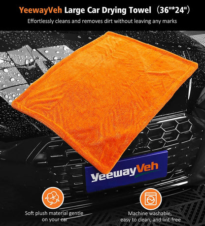 YeewayVeh 'Agile Giant' Car Drying Towel, 28x36 Inch Quick Car Wash Drying Towels, 1400 GSM Super Absorbent, Double Sided Microfiber Towels for Cars Effortless & Scratch-Free Detailing, Green