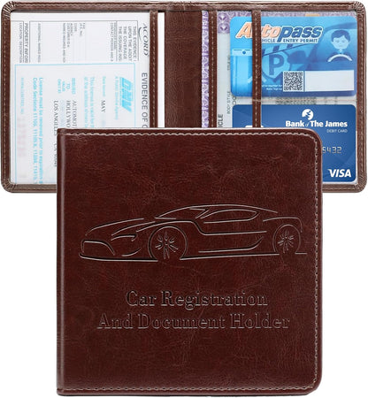 Registration and Insurance Card Holder, Vehicle Glove Box Car Organizer with Magnetic Closure, Interior Car Accessories for Documents, Cards, License Storage, 1-Pack Red