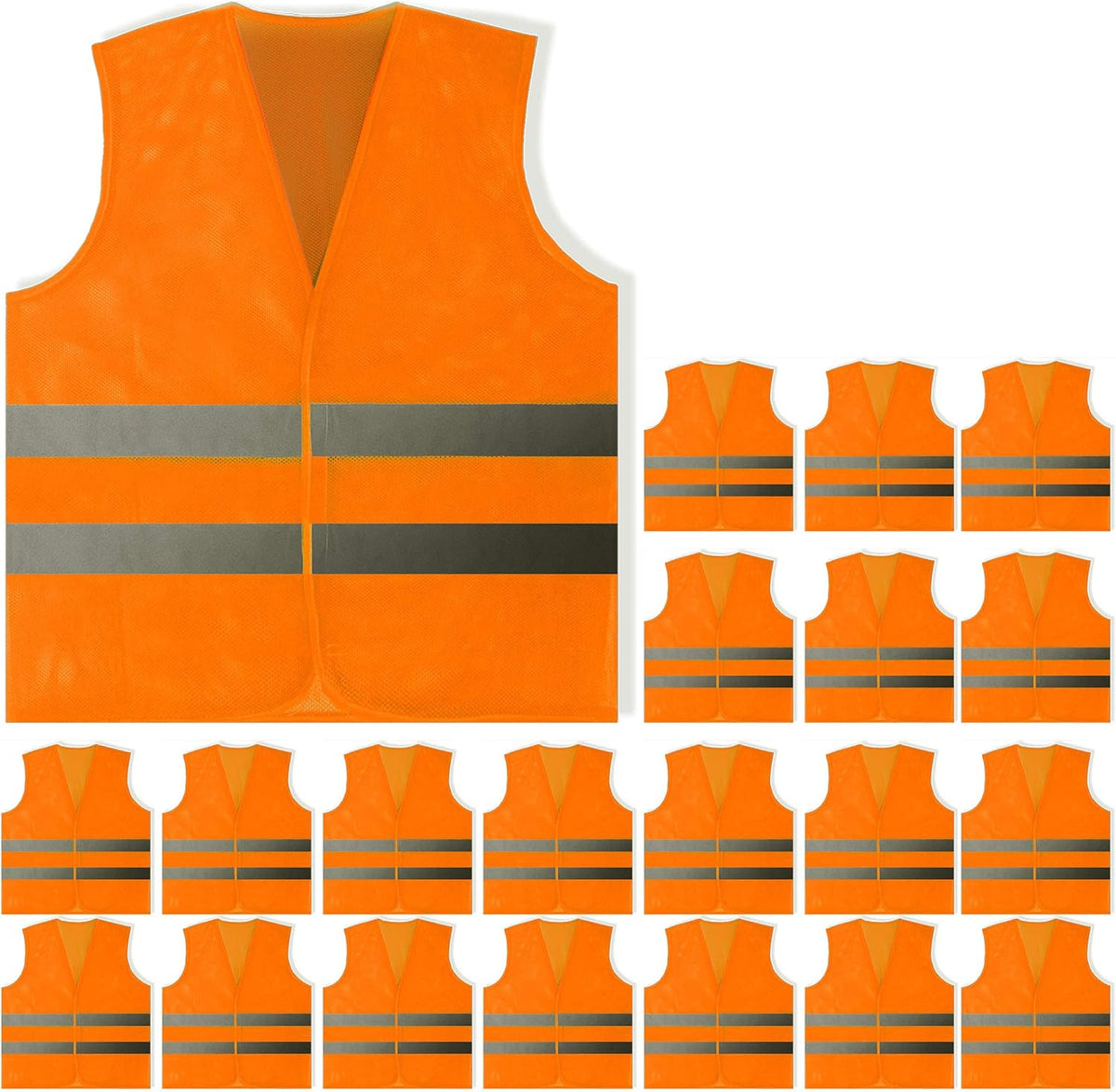 PeerBasics Safety Vests 10 Pack - Yellow Reflective High Visibility, Hi Vis Silver Strip, Men Women, Work, Cycling, Runner, Surveyor, Volunteer, Crossing Guard, Road, Construction, Neon (Mesh, 10)