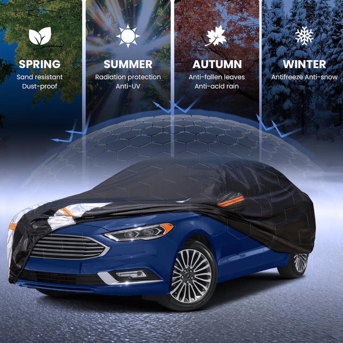 Large SUV Car Cover for Chevy Suburban 100% Waterproof All Weather, Heavy Duty Outdoor Full Exterior Covers Rain Sun Wind UV Protection. - Colors B