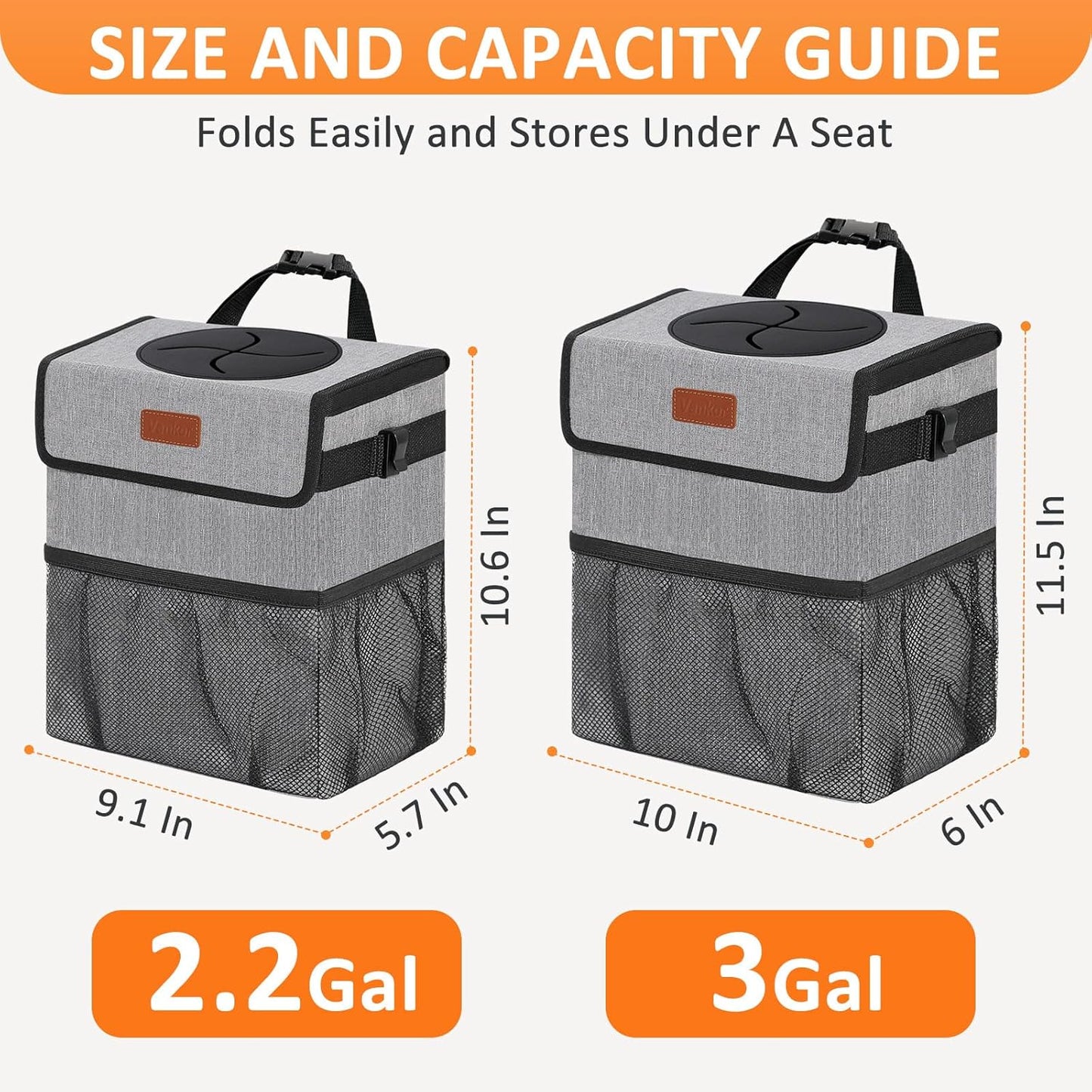 Vankor Car Trash Can Bin with Lid Hanging for Back Seat, Car Accessories for Women Men Leak Proof Automotive Garbage Cans Leakproof Vehicle Trash Can for Truck SUV Black