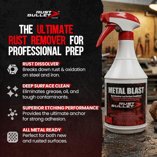 RUST BULLET Metal Blast - 24 Oz - Rust Remover & Metal Prep, Cleaner & Conditioner for Superior Adhesion, Eliminates Grease, Contaminants & Corrosion