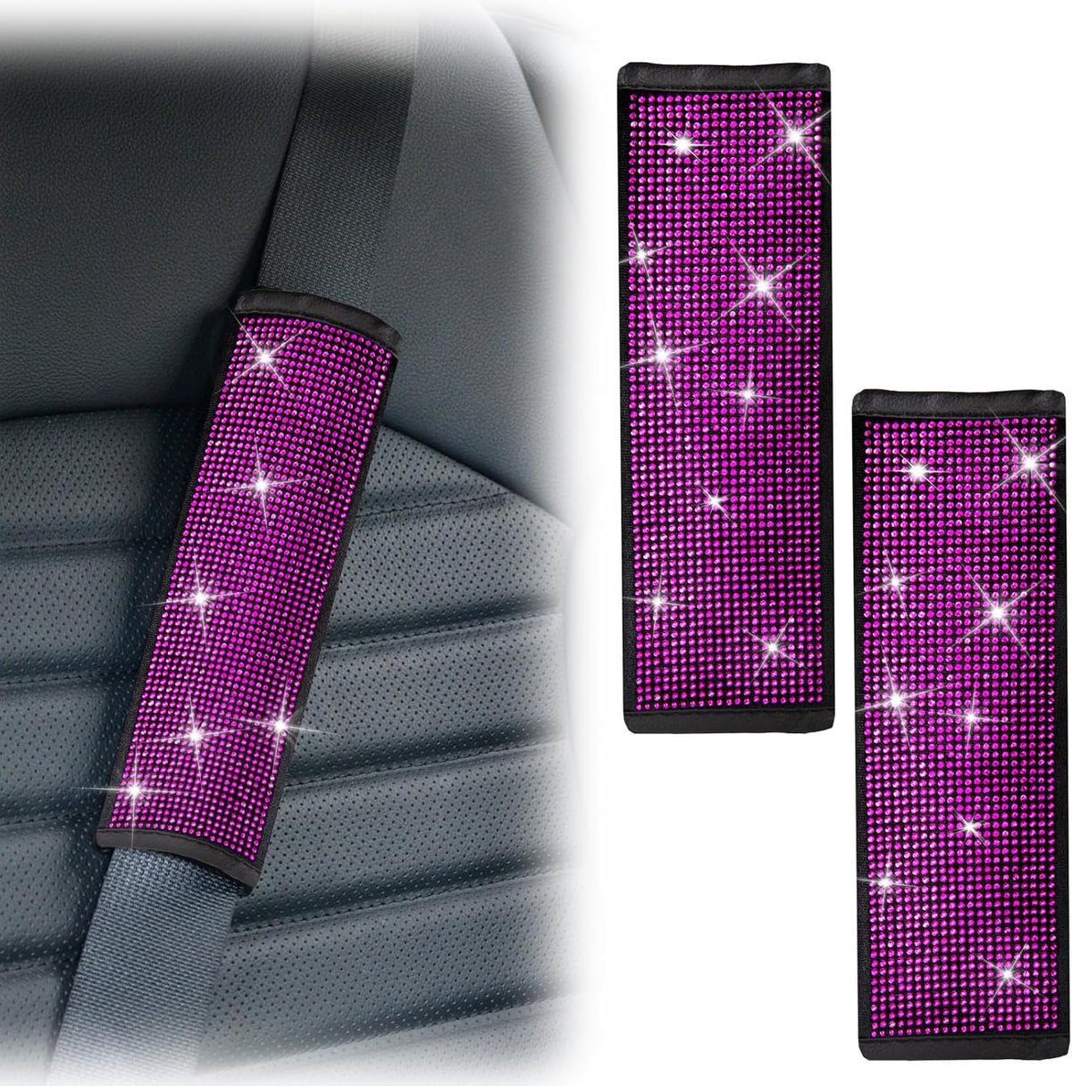 ecocstm 2 PCS Bling Car Seat Belt Shoulder Pads, Bling Seat Belt Covers with Bling Rhinestones, Car Accessories Seatbelt Strap Pad with Crystal Diamond for Car, Truck, SUV (White Diamond)