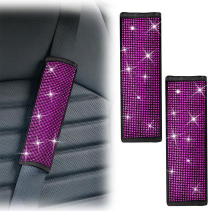 ecocstm 2 PCS Bling Car Seat Belt Shoulder Pads, Bling Seat Belt Covers with Bling Rhinestones, Car Accessories Seatbelt Strap Pad with Crystal Diamond for Car, Truck, SUV (White Diamond)