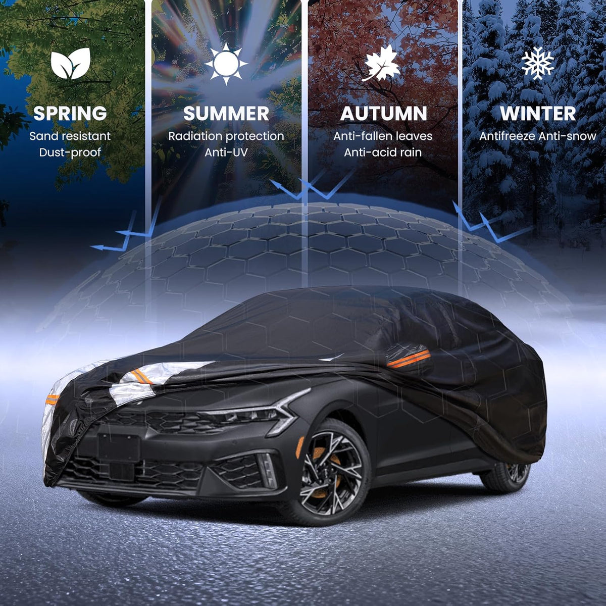 Large SUV Car Cover for Chevy Suburban 100% Waterproof All Weather, Heavy Duty Outdoor Full Exterior Covers Rain Sun Wind UV Protection. - Colors D