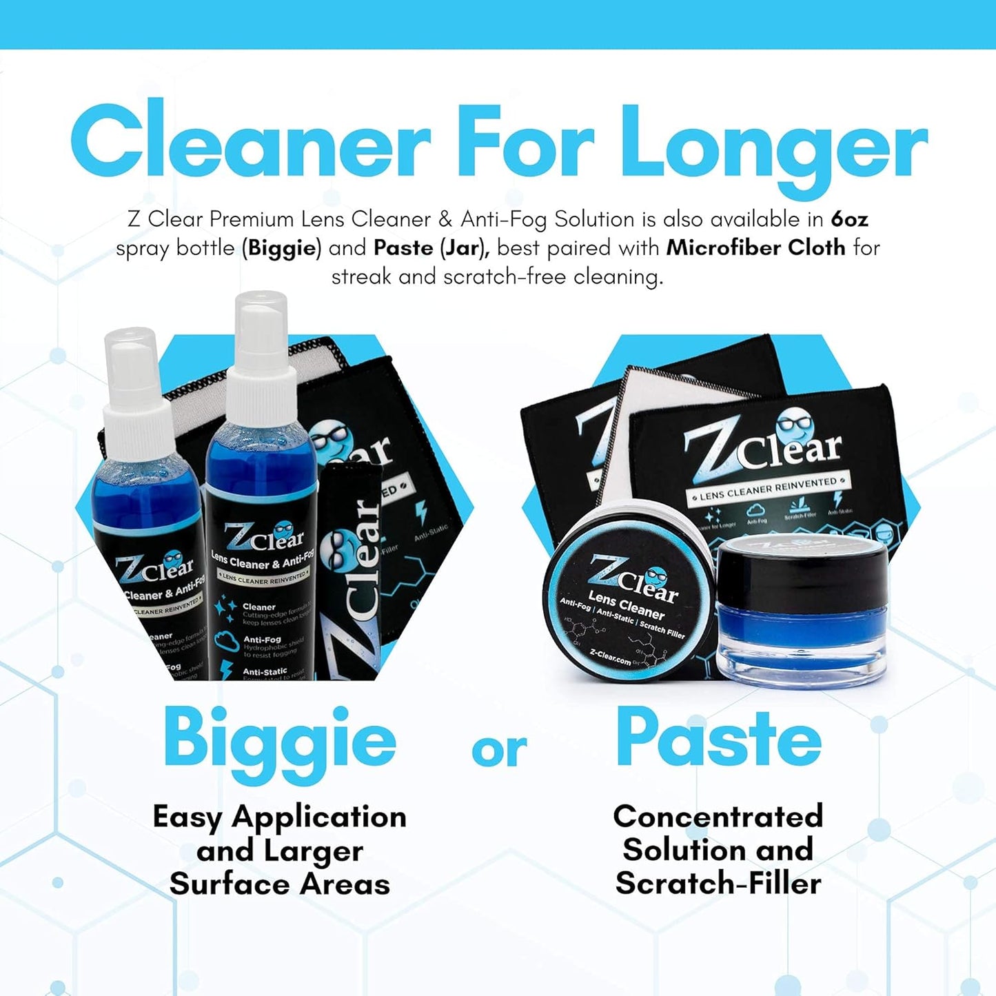Z Clear 6oz Lens Cleaner Spray for Glasses + Microfiber Cloth | Cleans So Deep Lenses Stay Fog-Free 1-3 Days | Eyeglasses, Goggles, Mirrors, Windshields | Anti-Static, Streak-Free | USA