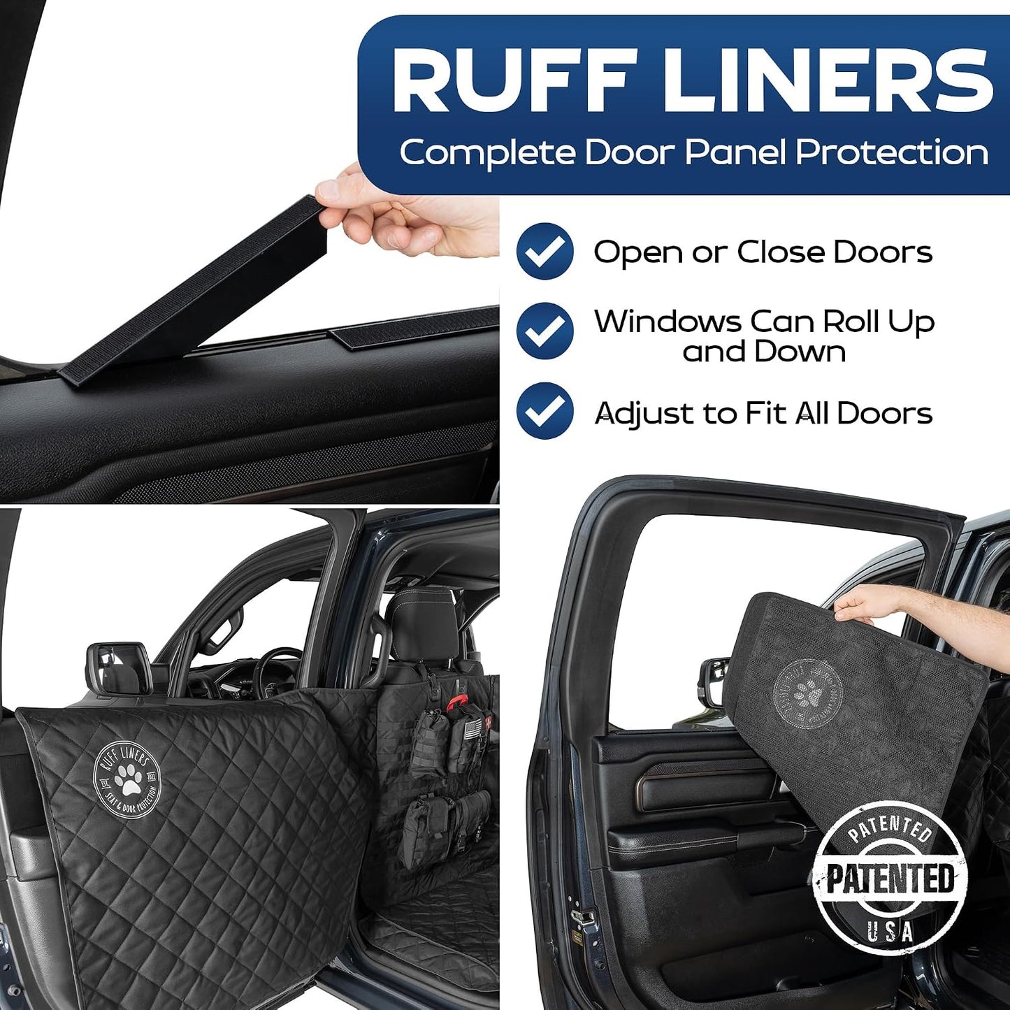 Ruff Liners XL Floor Cover with Door Protection, Black – As Seen on Shark Tank – Fits Full Size Crew Cab Trucks with Fold Up Seats, Waterproof & Machine Washable – Sturdy XL Dog Hammock for Truck