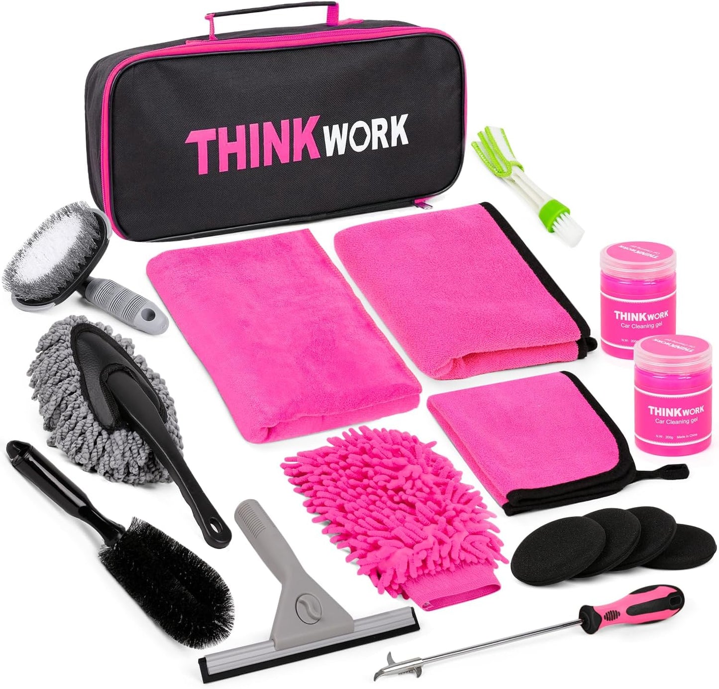 THINKWORK Car Cleaning Kit, Car Detailing Kit Interior Cleaner with High Power Handheld Vacuum, 10Pcs Detailing Brush and Storage Bag, Gray Auto Interior Cleaning Kit for Men