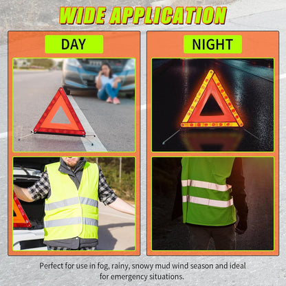 Warning Triangles Safety Triangle Emergency Kit Foldable Reflective Triangles with Base Roadside Triangle Kit with Reflective Warning Vest