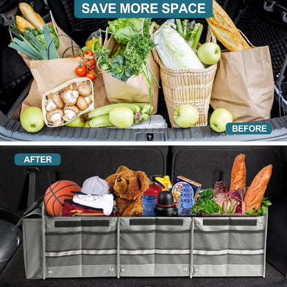 Car Trunk Organizer,Heavy Duty Collapsible 95 L Capacity Car Trunk Storage Organizer,Multi-Compartment Pockets, Adjustable Straps - Ideal for Travel, Camping, Shopping,Perfect for SUV, Truck, Sedan