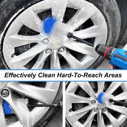 Wheel Brush Kit, Soft Drill Wheel Cleaner Brush, No Scratches Highly Dense Car Cleaning Brush Set for Wheels, Rims, Engines, Exhaust(Red/Black,2Pcs)