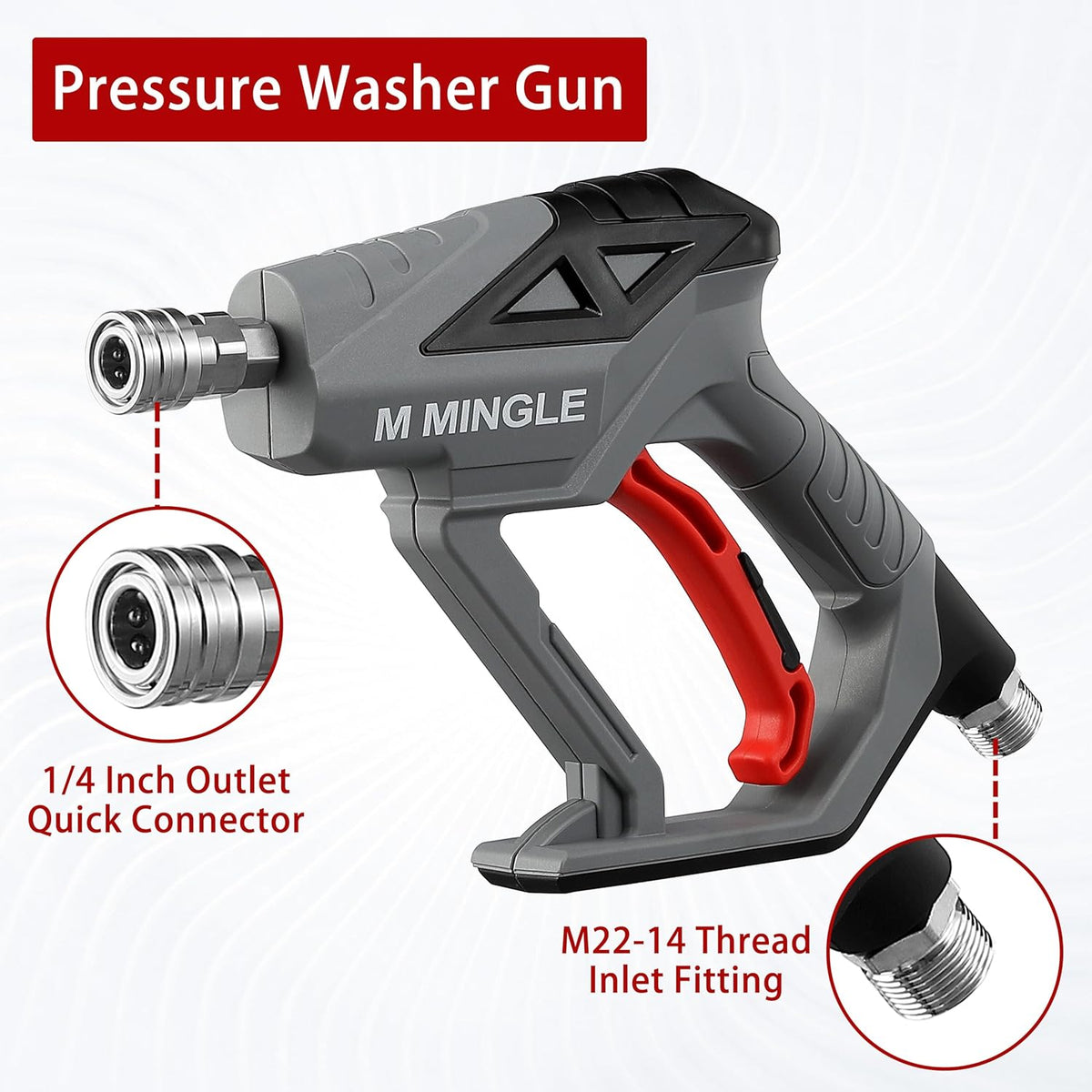 M MINGLE High Pressure Washer Gun with Foam Cannon, Foam Cannon Dual Connector Accessory, Car Wash Foam Gun Kit 1/4 Inch Quick Connector, 5 Pressure Washer Nozzle Tips