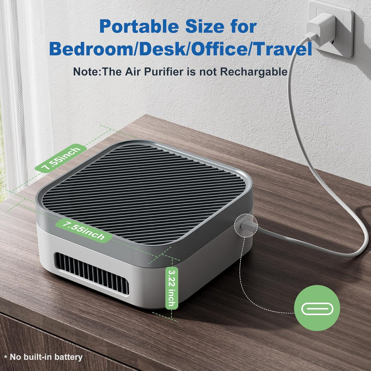 Air Purifiers for Home 600 Sq.Ft, TDBYWAE H13 True HEPA Air Purifier with USB Cable for Pets Dust Dander Pollen Odor Smoke, Small Portable Air Purifier for Bedroom Office Desktop Car RV