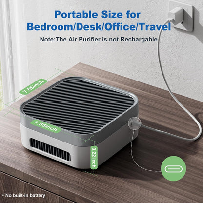 Air Purifiers for Home 600 Sq.Ft, TDBYWAE H13 True HEPA Air Purifier with USB Cable for Pets Dust Dander Pollen Odor Smoke, Small Portable Air Purifier for Bedroom Office Desktop Car RV