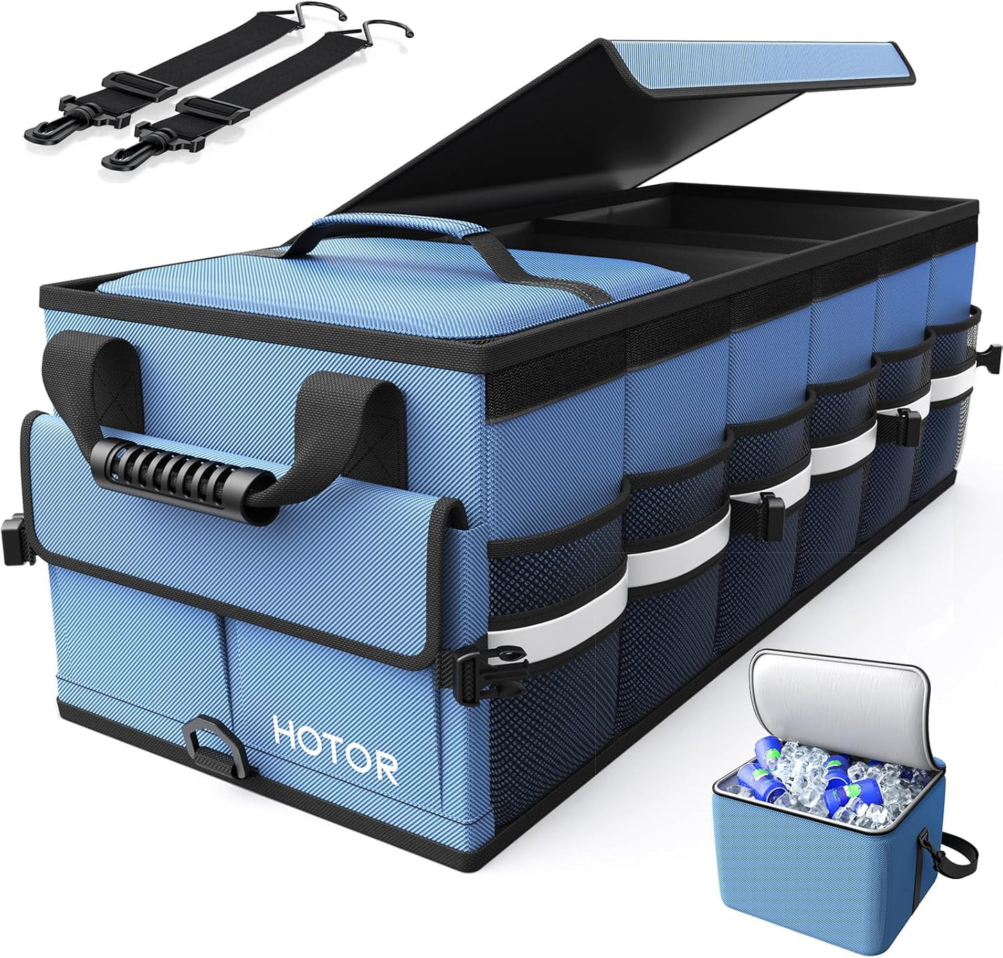 HOTOR Car Trunk Organizer - Trunk Organizer for SUV with Removable Cooler Bag, Foldable Cover, 3 Compartment Car Storage Essential Car Accessories for Truck, Van & Sedan, Black, 33.1" x 12.6" x 11.0"