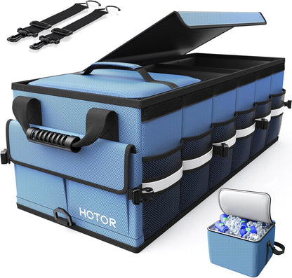HOTOR Car Trunk Organizer - Trunk Organizer for SUV with Removable Cooler Bag, Foldable Cover, 3 Compartment Car Storage Essential Car Accessories for Truck, Van & Sedan, Black, 33.1" x 12.6" x 11.0"