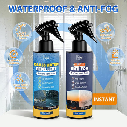 Anti-Fog & Water Repellent for Car Windshield, Windows, Glass & Mirrors Defogger and Rain Repellent Treatment Hydrophobic Coating for Clear Vision Prevents Interior Fog - Pack of 2