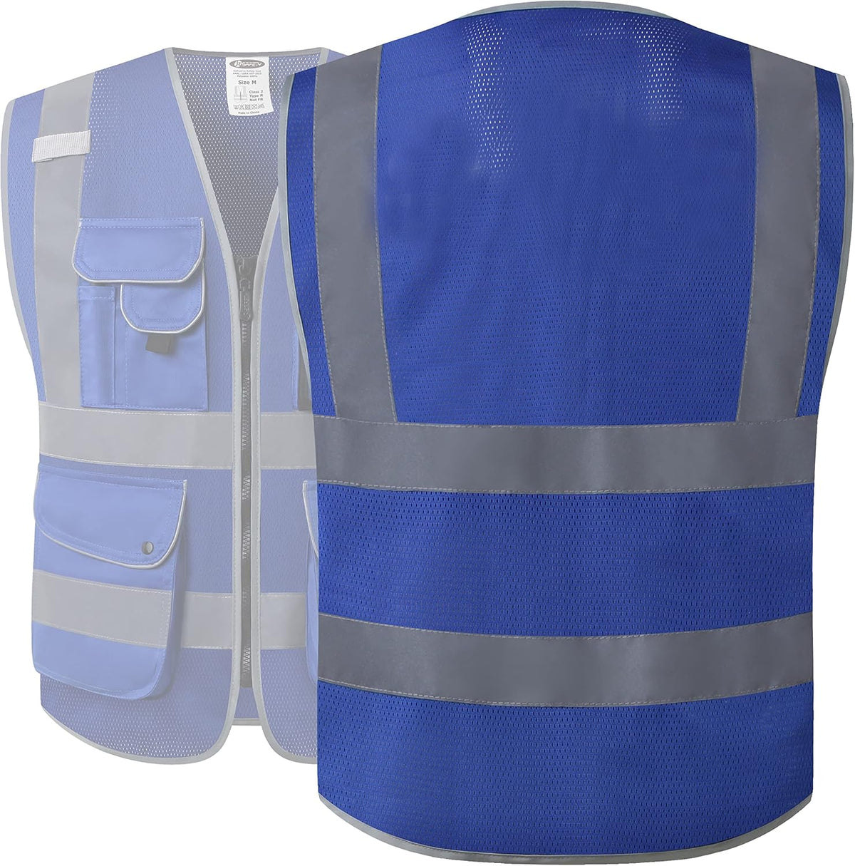 JKSafety 9 Pockets Class 2 High Visibility Zipper Front Safety Vest With Reflective Strips,Meets ANSI/ISEA Standard (Large, 150-Yellow) - Colors B
