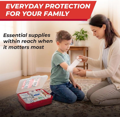 M2 BASICS 350 Piece Professional Wall-Mount First Aid Kit, Home, Business | Dual-Layer Hard Case, Office, Warehouse, Jobsite, Garage, Vehicle, Workplace Safety, Classroom And Emergency Readiness