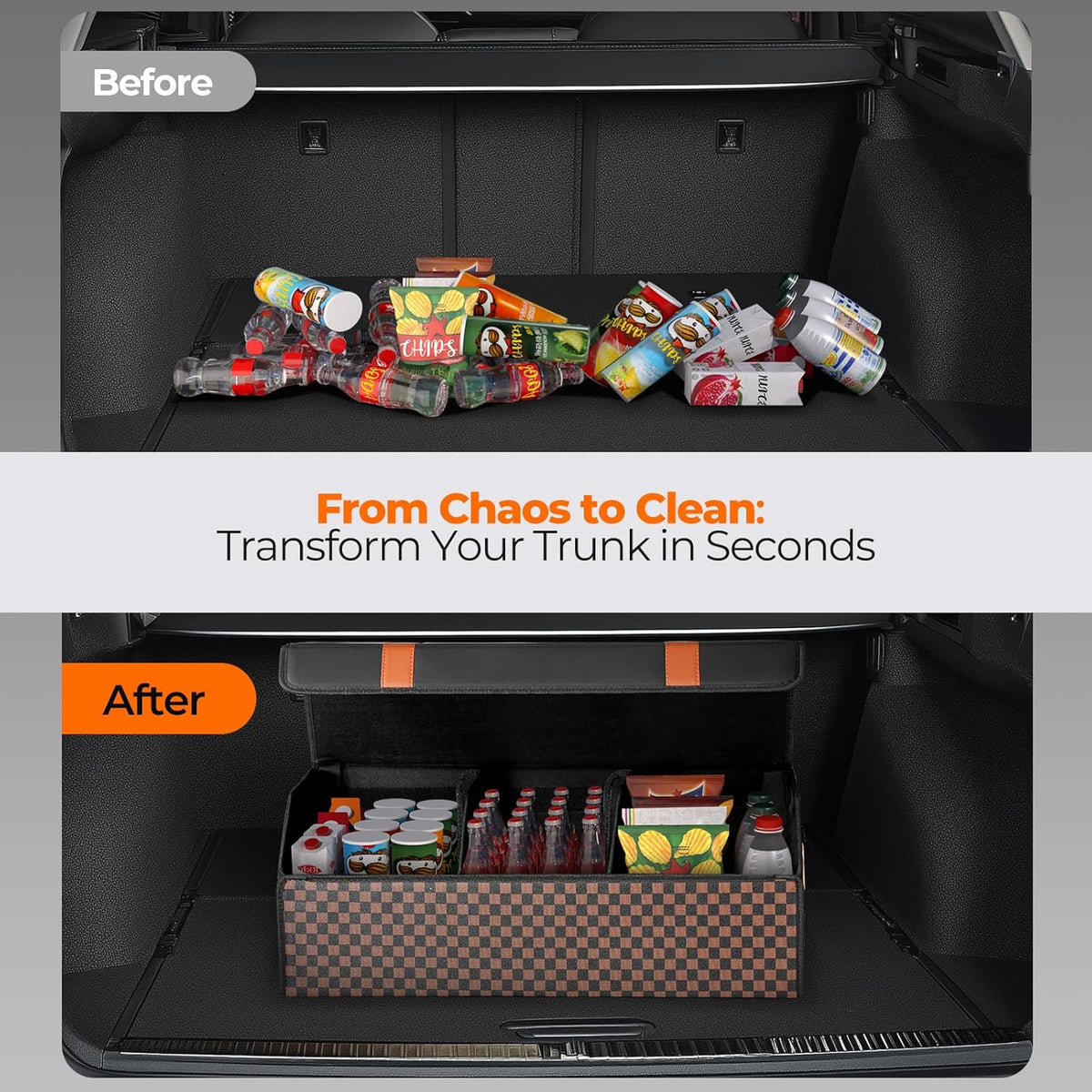 Fyzeoty Car Organizers for Trunk for Suv Sedan, Leather Storage Box,Magnetic Lid,Collapsible and Adjustable,16.5 inches