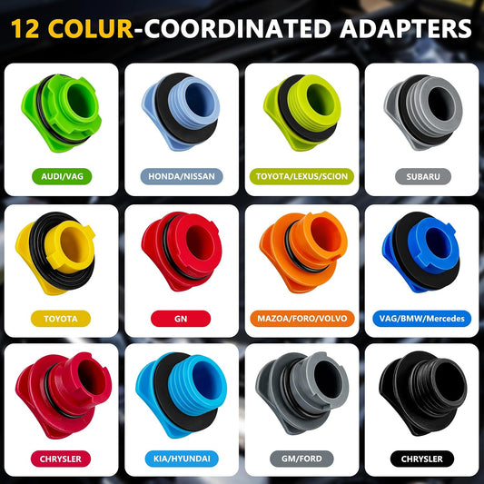 18 Pack No Spill Engine Oil Funnel Kit，1.59QT/1.5L Automotive Oil Funnel Set， 2 Magnetic Adapter Organizer Boards 12 Adapters Compatible with GM, Ford, BMW, Audi, Land Rover Etc