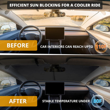 EcoNour 2 Piece Foldable Car Windshield Sun Shade – UV & Heat Protection, Interior Cooling, Durable Upgraded Design, Easy Fold, Front Window Sunshade - Medium (31" L x 28" W)