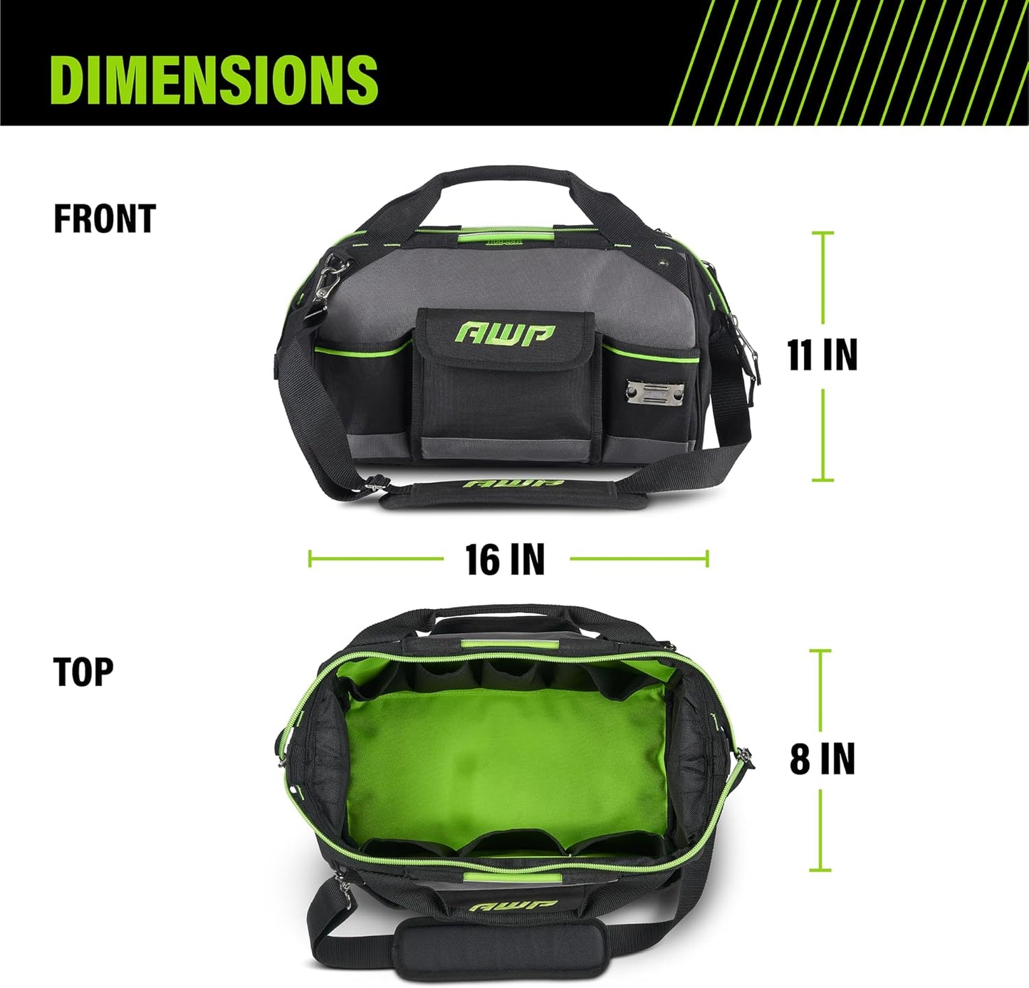 AWP Tool Bags, Premium Tool Bag, Black, Durable Tool Tote, for Professionals and Contractors