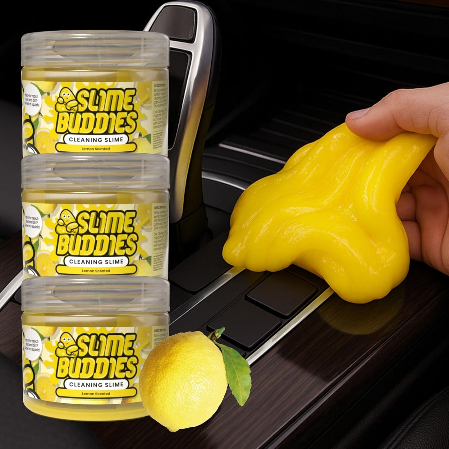 Slime Buddies Car Cleaning Gel Putty - Strawberry Scented Interior Detailing Tool for Cup Holders, Air Vents & Keyboard - Reusable Auto Detailing Accessories - Dust Remover Goop - Gifts for Men Women