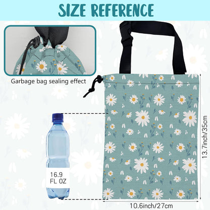 Car Garbage Bag Colorful Floral Spring Daisy Drawstring Car Trash Bag Hanging for Back Seat with Adjustable Buckle Canvas Vehicle Trash Can Easy-to-Install
