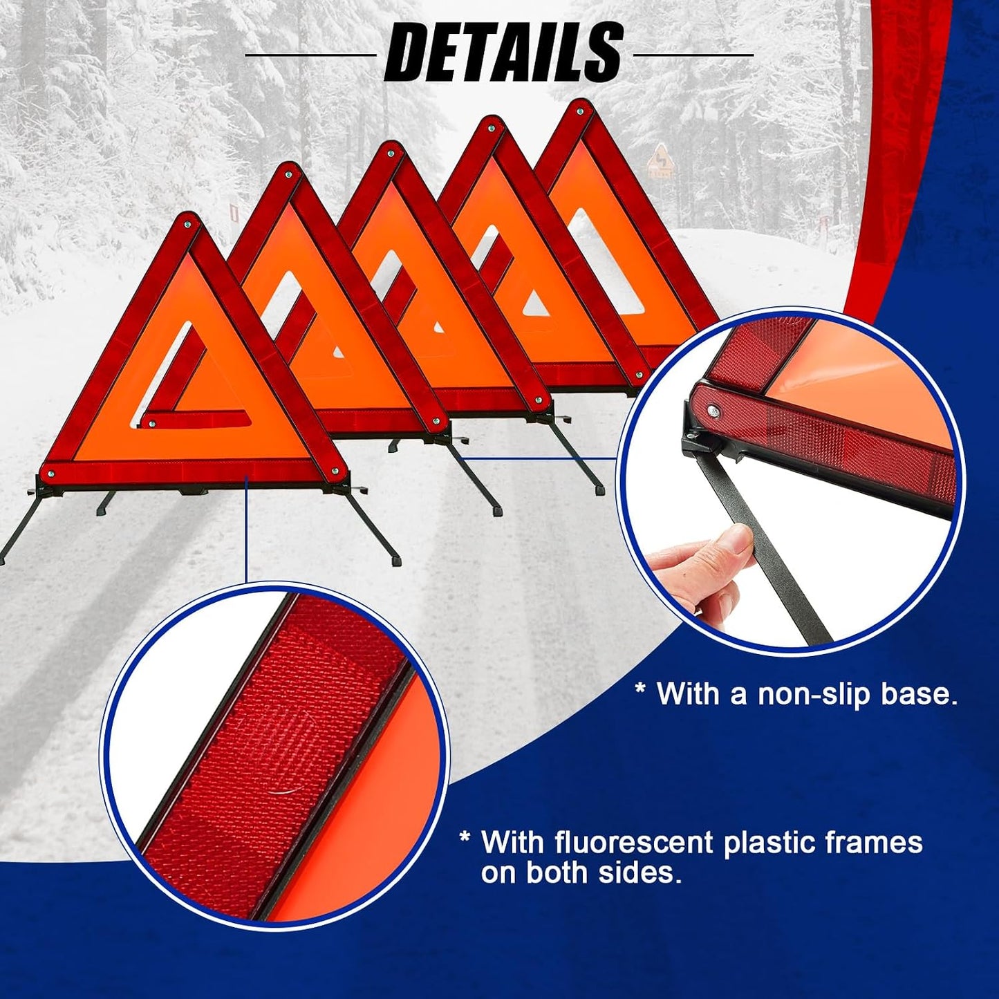 NYXOVA Warning Triangle Kit, Reflective Warning Road Safety Triangle Kit, Foldable Safety Triangle Kit Road Emergency Warning Reflector (3 Pack)