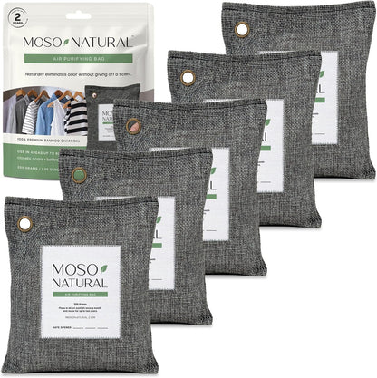 Moso Natural Air Purifying Bag 200g | HGTV Editor's Pick | Premium Bamboo Charcoal Odor Absorber for Home & Car | Closet Odor Eliminator & Car Air Freshener | Long Lasting Charcoal Bags Cover 90sqft
