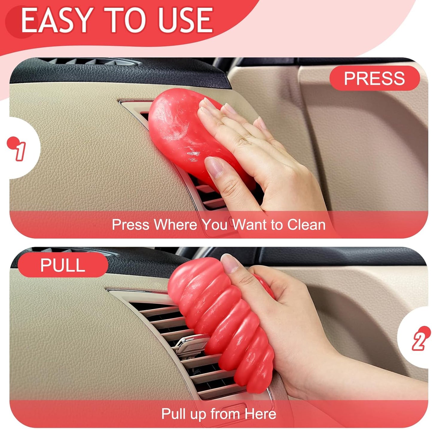 TeSabMi Car Cleaning Gel Car Cleaning Putty Car Putty Car Interior Cleaner Car Slime Car Detailing Kit Car Accessories Gifts for Dad Men Him Women Stocking Stuffers Pink