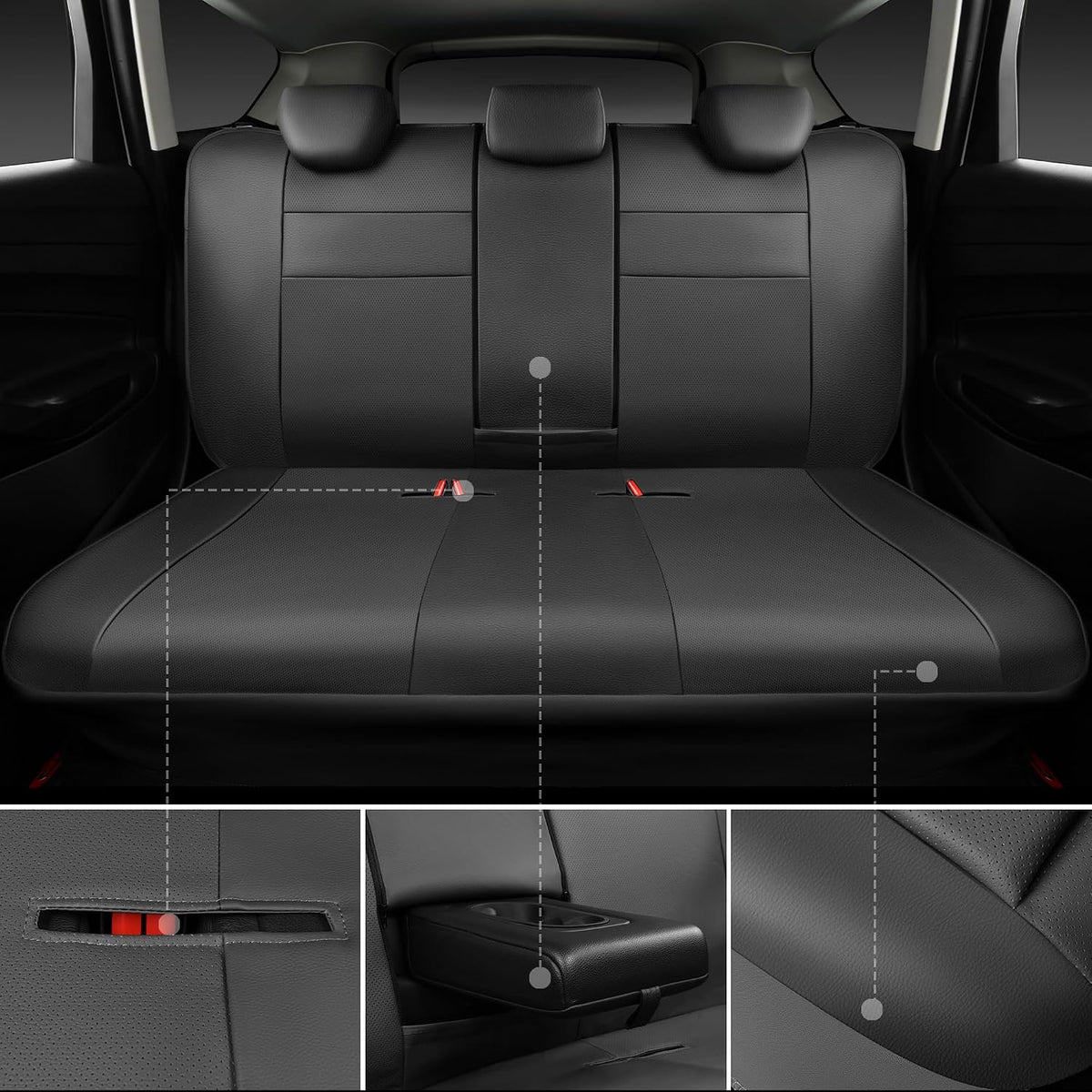 CAR PASS Leather Seat Covers Full Set Universal Water Resistant 3D Foam Back Support, Luxury Comfort Automotive 5 Seat Covers All Season Fit for SUV,Sedan,Van, Airbag Compatible Elegance(Pure Black)