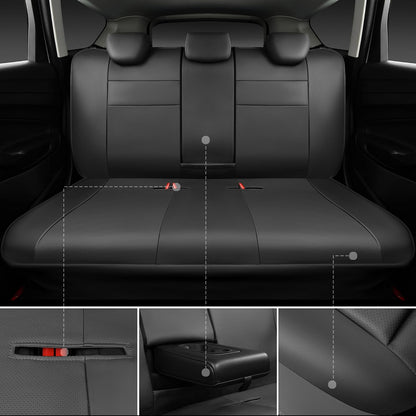 CAR PASS Leather Seat Covers Full Set Universal Water Resistant 3D Foam Back Support, Luxury Comfort Automotive 5 Seat Covers All Season Fit for SUV,Sedan,Van, Airbag Compatible Elegance(Pure Black)
