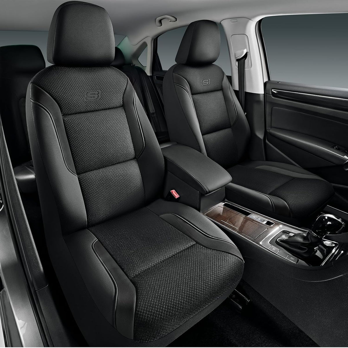 Skechers Memory Foam Seat Covers, Air Cool Mesh Thick Car Seat Covers, Car Seat Covers Front Seats Airbag Compatible, Universal Automotive Comfort for Most Cars, Vans, Trucks, SUV,Black