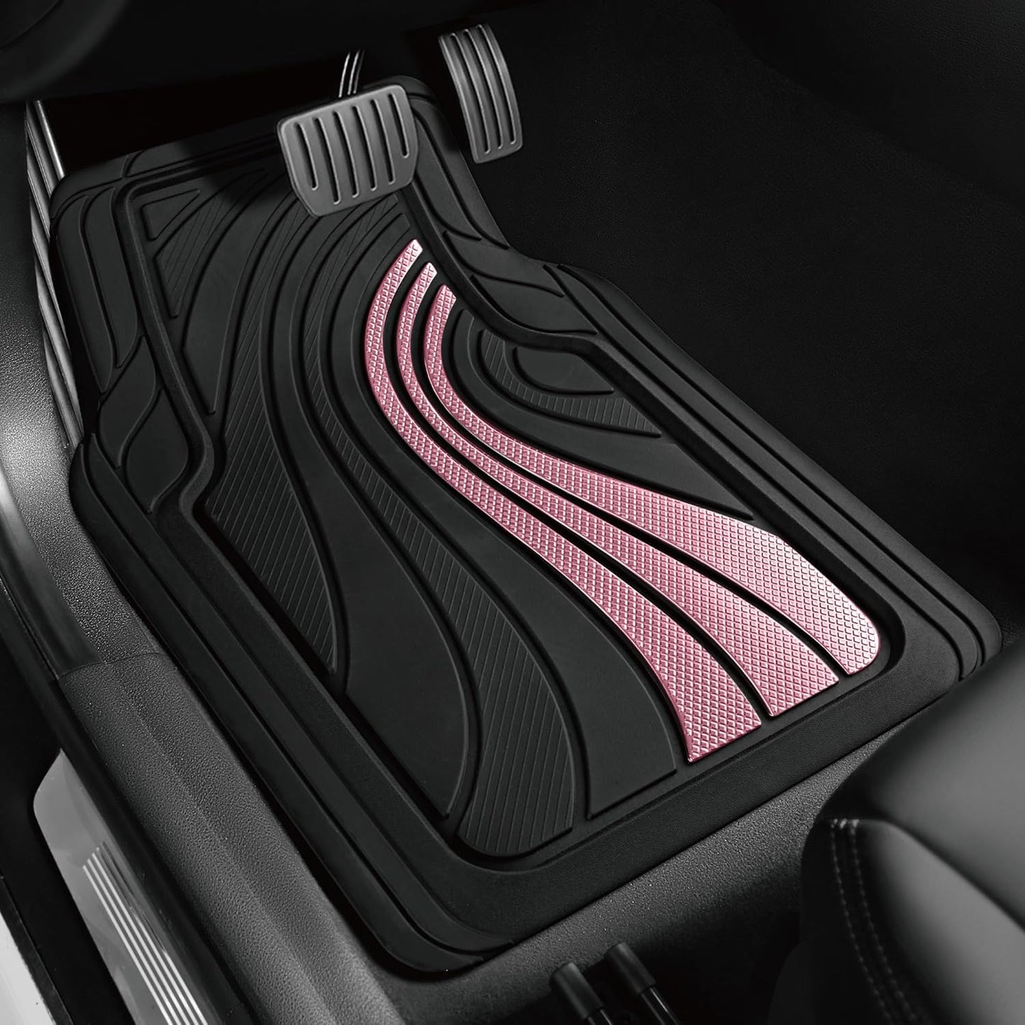 Road Comforts Car Floor Mats Full Set – Front & Rear Car Floor Mats with Aluminum Design, Anti-Slip Backing, All-Weather Protection, Trim-to-Fit Car Mats for Most Sedans, SUVs & Vans -All Pink
