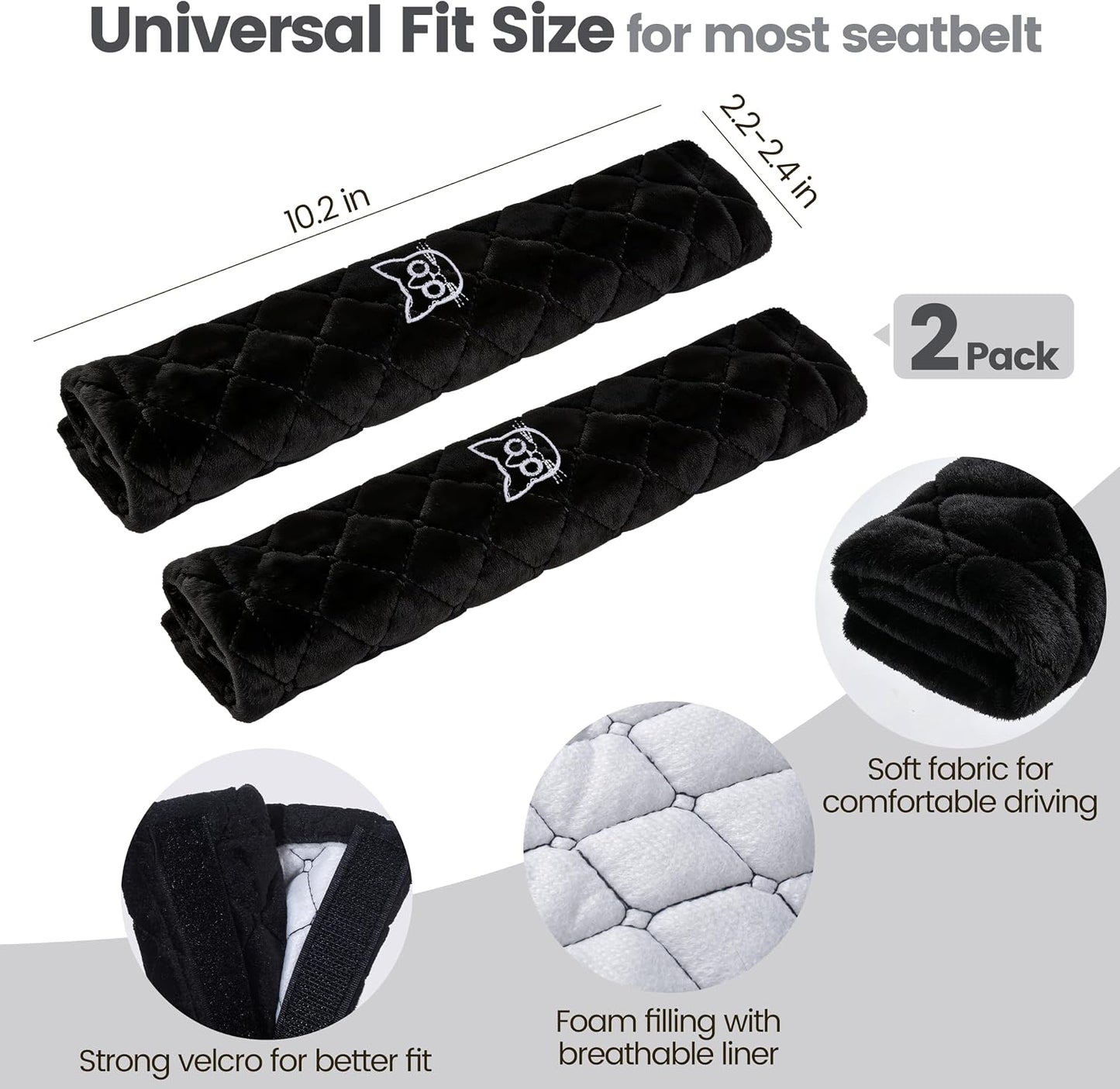Amooca Soft Auto Seat Belt Cover Seatbelt Shoulder Pad 2 PCS for a More Comfortable Driving Compatible with All Cars and Backpack Black