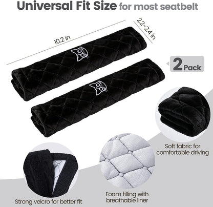 Amooca Soft Auto Seat Belt Cover Seatbelt Shoulder Pad 2 PCS for a More Comfortable Driving Compatible with All Cars and Backpack Black