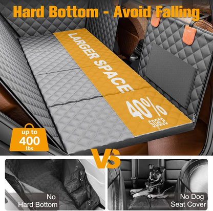 PETICON Back Seat Extender for Dogs, Hard Bottom Dog Car Seat Cover - Supports 400lbs, Rear Seat Pet Cover with Mesh Window, Waterproof Dog Hammock for Car SUV
