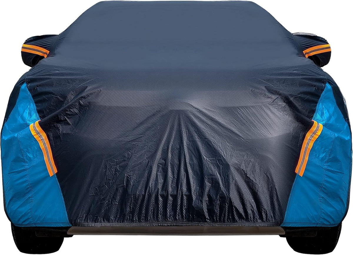 Car Cover Waterproof All Weather for Automobiles, 6 Layers Outdoor Full Exterior Cover Rain Sun UV Snowproof Protection with Zipper Cotton, Mirror Pocket for Sedan (190-195 inch)